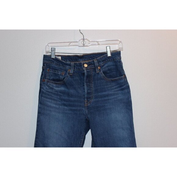 Levis Premium Womens High-Waisted Button-Fly Distressed Hem Blue Denim Jeans Siz - Picture 2 of 12